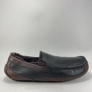 UGG Ascot Shearling Lined Slippers Mens Size 12 Black Leather Slip In Moccasins